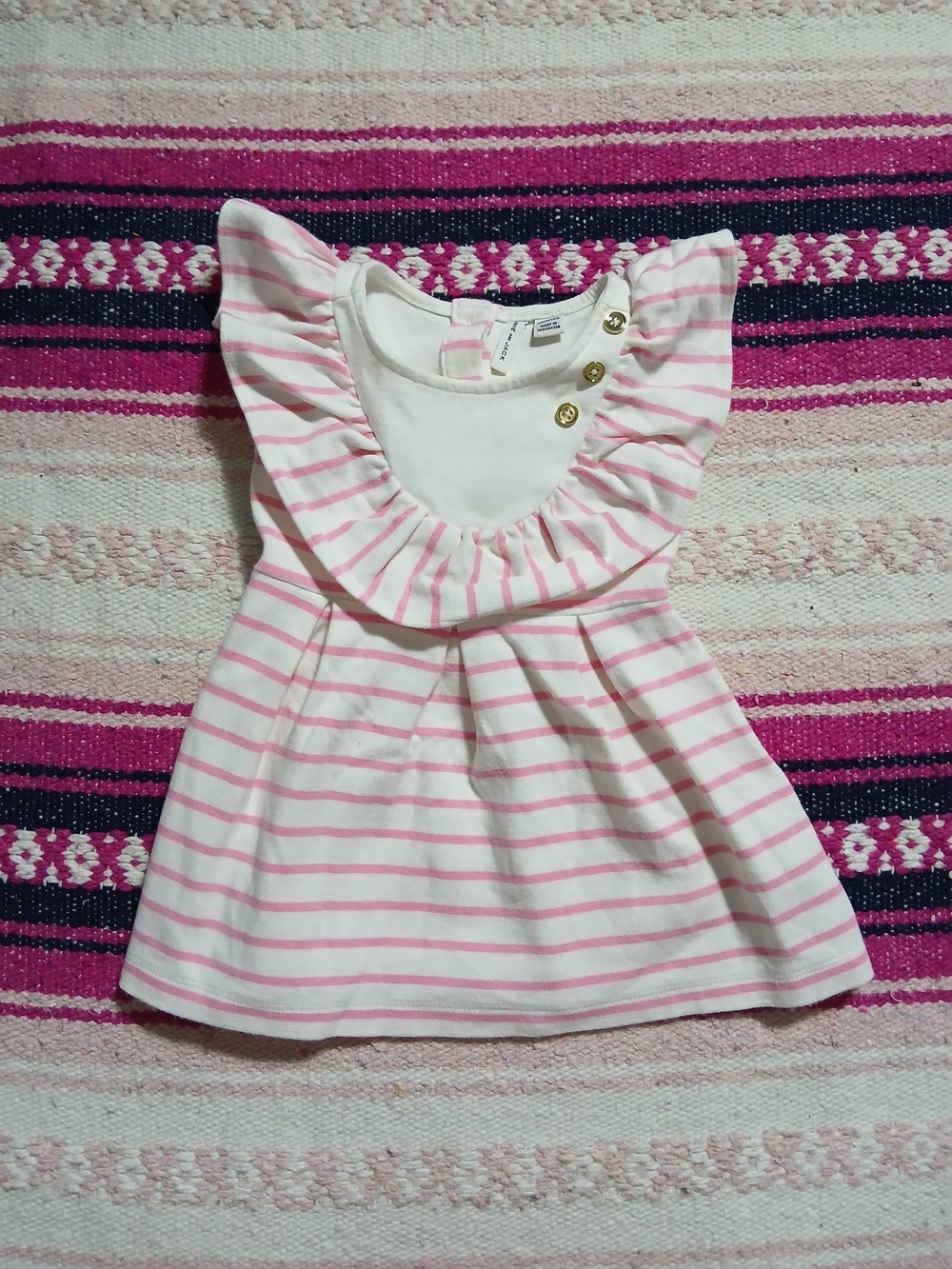 Janie and Jack‎ White and Pink Striped Baby Sundress 6/12 Months